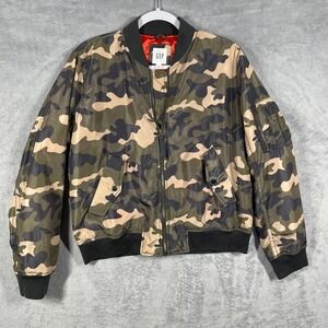 Gap Bomber Jacket Mens Large Green Camo Full Zip Nylon Flight Jacket RN54023